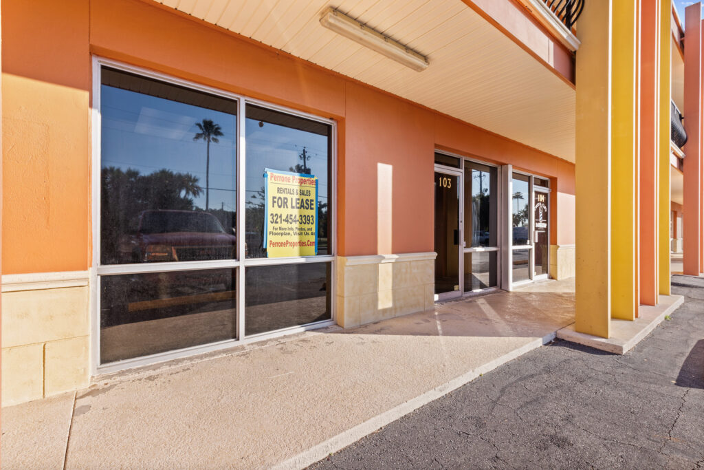 Photo of a commercial space for rent in Merritt Island, Florida at 2460 North Courtenay Parkway in 103 in Merritt Island, Florida. Call Perrone Properties at 321-454-3393 for more information unit 103 at Perrone Plaza.