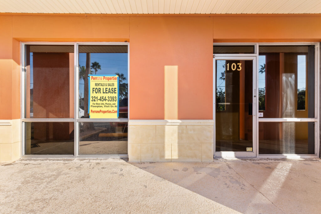 Photo of a commercial space for rent in Merritt Island, Florida at 2460 North Courtenay Parkway in 103 in Merritt Island, Florida. Call Perrone Properties at 321-454-3393 for more information unit 103 at Perrone Plaza.