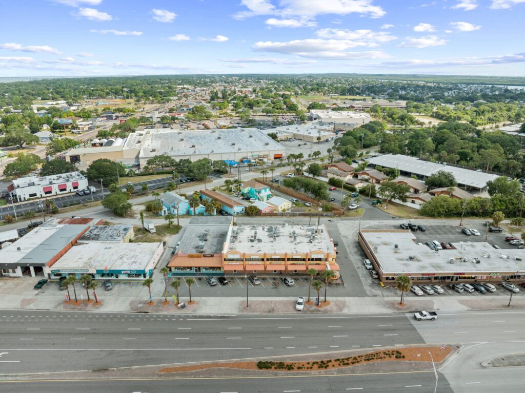 An aerial view of the Perrone Twin Rivers, 76 E. Merritt Island Causeway looking North.