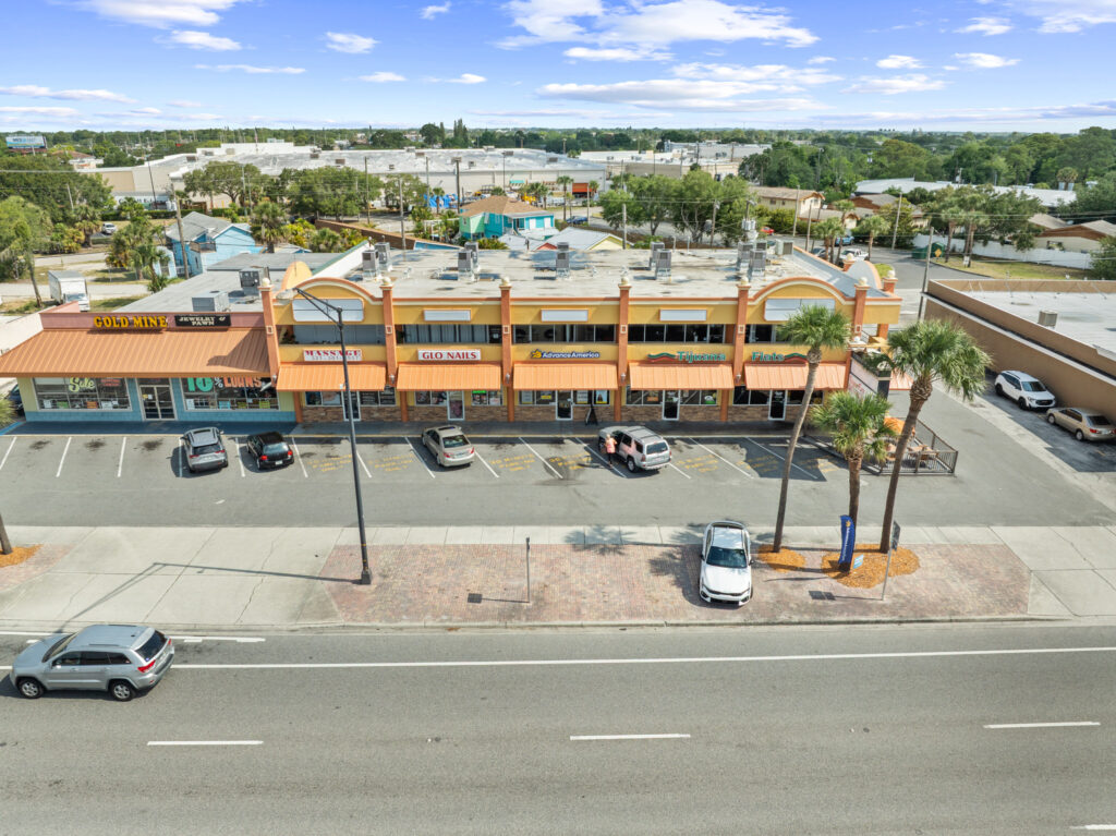 An aerial view of the Perrone Twin Rivers, 76 E. Merritt Island Causeway in Merritt Island, Florida.