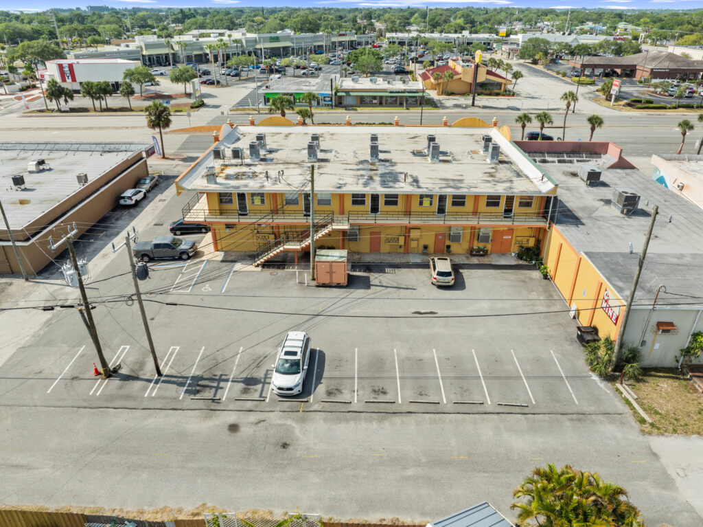 An aerial view of the Perrone Twin Rivers, 76 E. Merritt Island Causeway in Merritt Island, Florida.