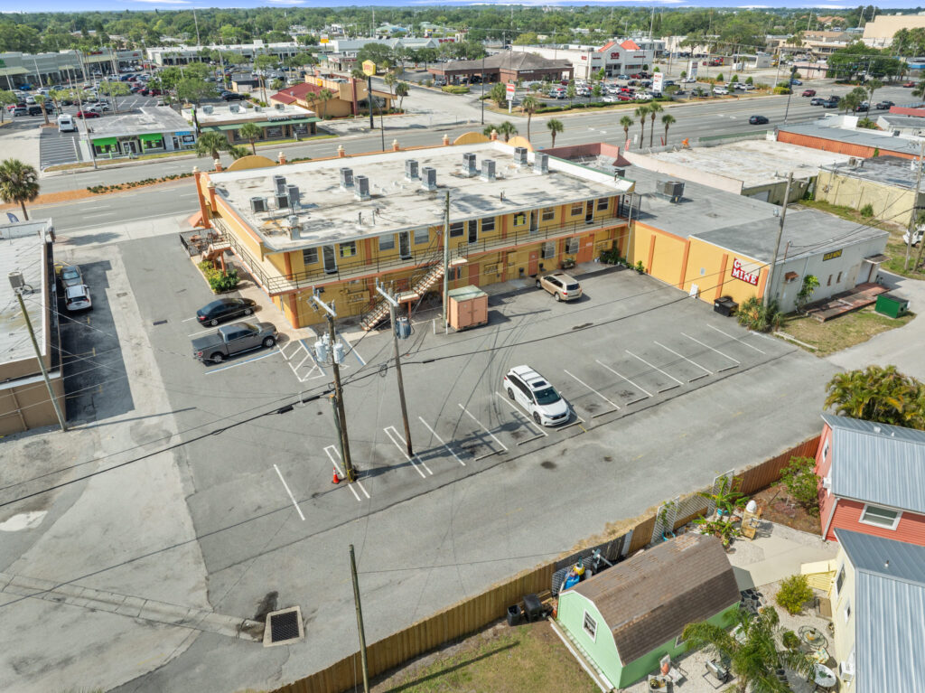 An aerial view of the Perrone Twin Rivers, 76 E. Merritt Island Causeway in Merritt Island, Florida.