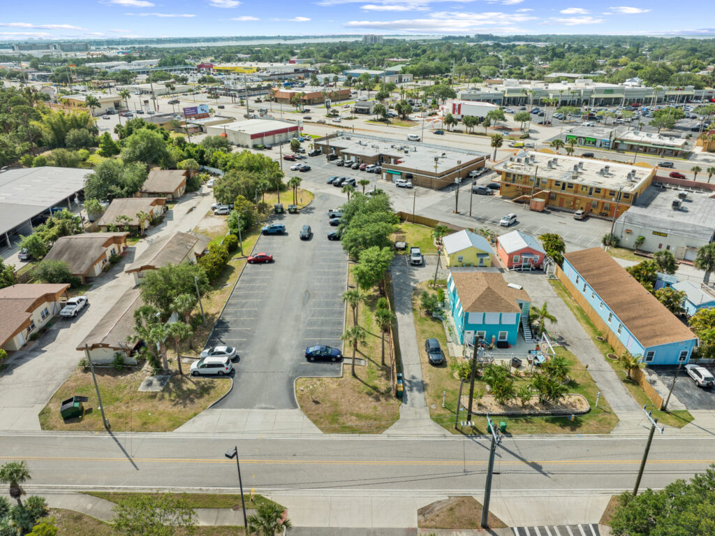 An aerial view of the Perrone Twin Rivers, 76 E. Merritt Island Causeway in Merritt Island, Florida.