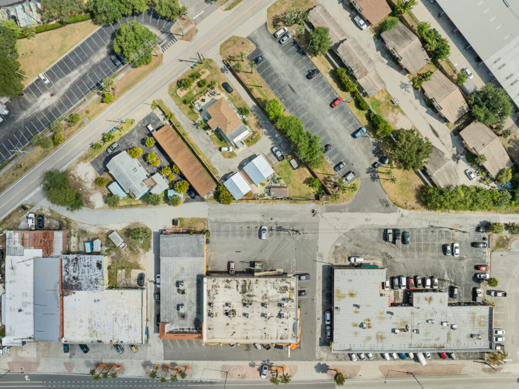 An aerial view of the Perrone Twin Rivers, 76 E. Merritt Island Causeway in Merritt Island, Florida.